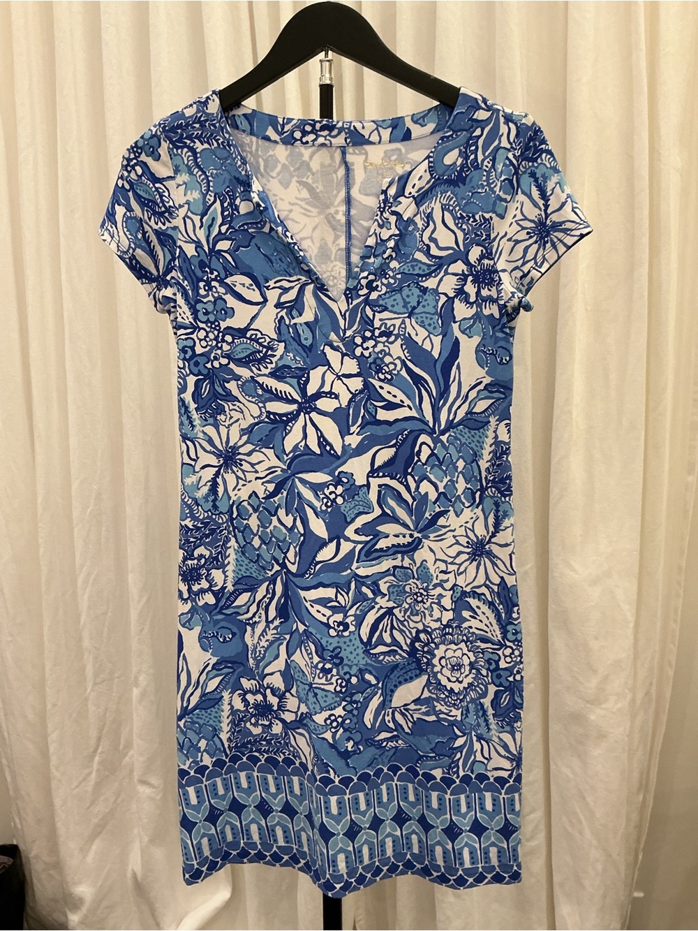 Lilly Pulitzer Sophiletta Short Sleeve Dress Blue Tang Flocking Fabulous Size xs